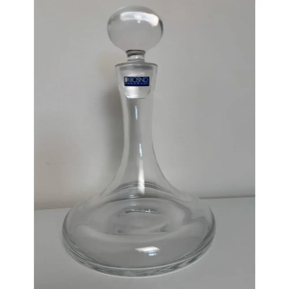 Krosno Poland 11” Crystal Glass Decanter Bottle w/ Stopper- Heavy! Wine Aerator